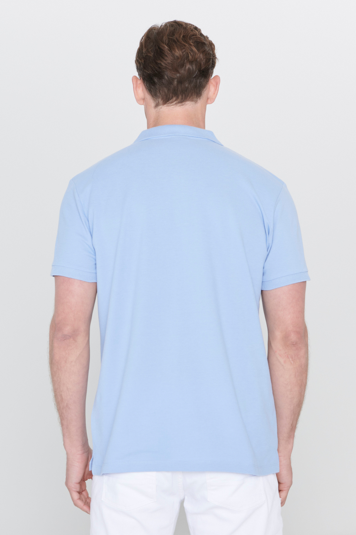 ALTINYILDIZ CLASSICS Erkek Açık Mavi %100 Pamuk Kıvrılmaz Pike Polo Yaka Slim Fit Dar Kesim Tişört görsel 8