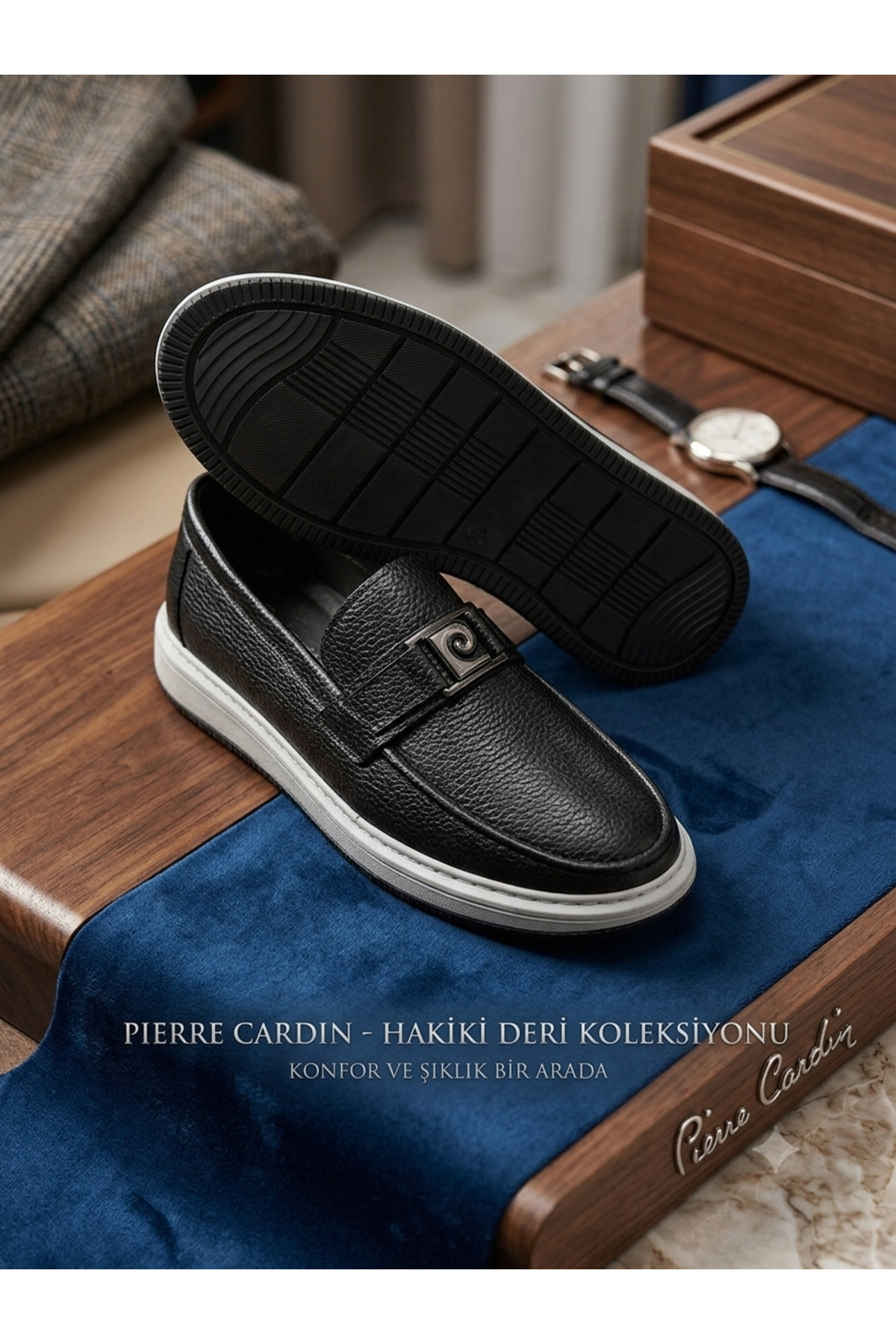 Pierre Cardin Erkek Siyah Hakiki Deri Loafer Günlük Ayakkabı Kalın Taban Hafif Özel Seri Tarz Model görsel 5