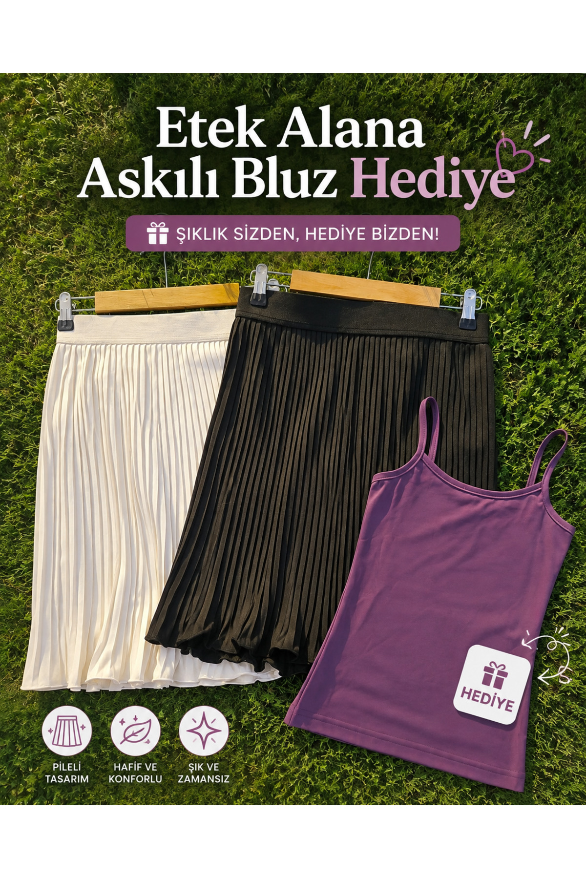 Siyah-Beyaz 2'li Paket Kadın Piliseli Etek Içlik Beli Lastikli Pileli Pliseli Mini Tamamlayıcı