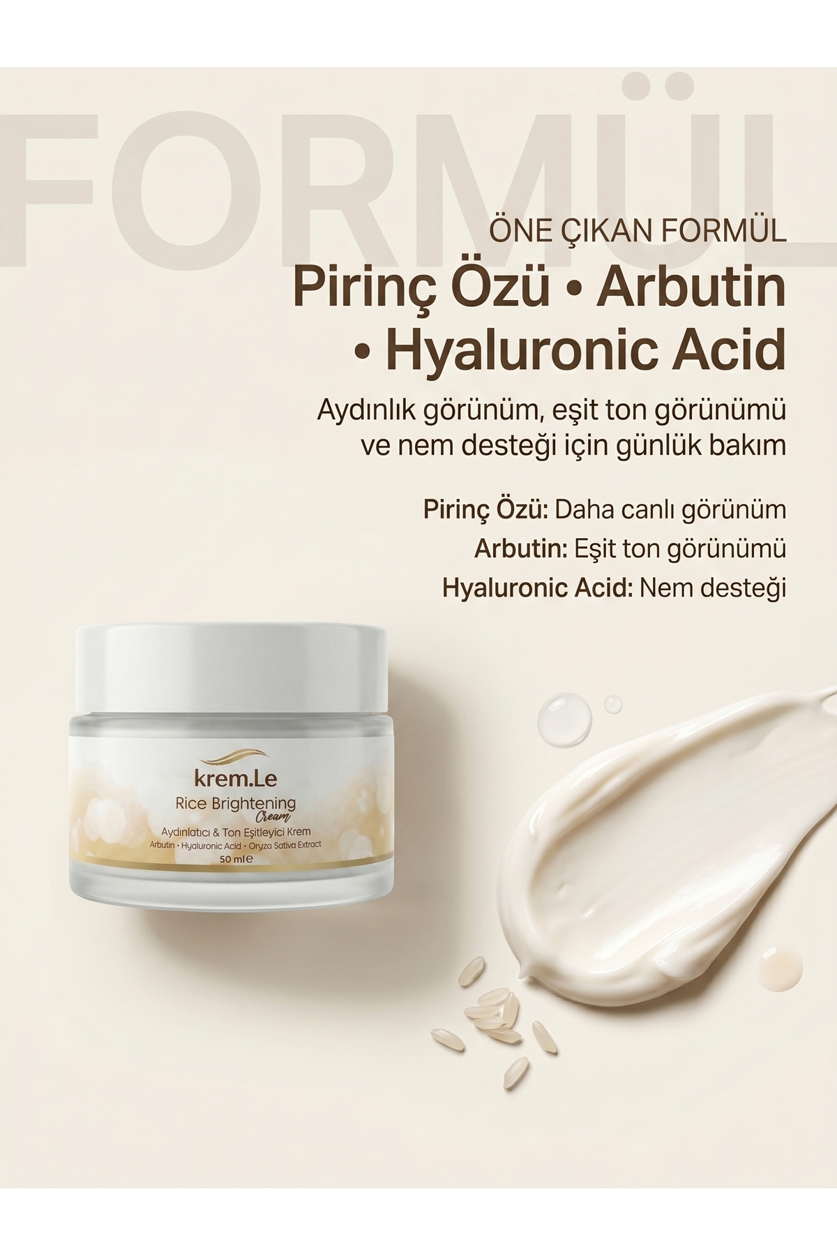 Pirinç Özlü Cilt Beyazlatıcı Aydınlatıcı Ton Eşitleyici Krem - Rice Brightening Cream 50 ML — 0050 — تصویر 3 از 6
