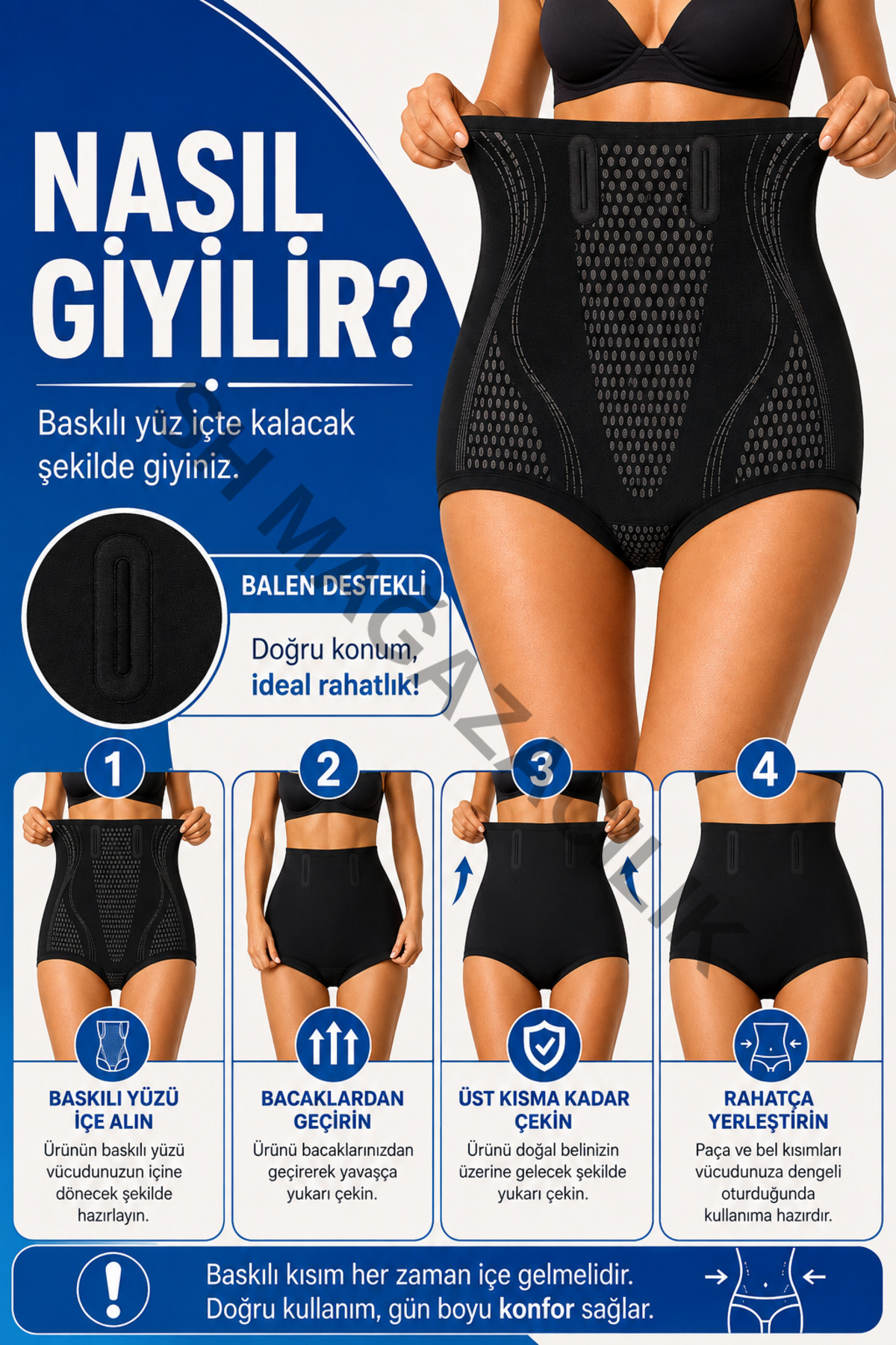 Sh Mağazacılık İnceltici Basen, Karın ,Göbek Toparlayıcı Dikilşsiz iz Yapmayan İyonizer Balenli Kaymaz Külot Korse görsel 3