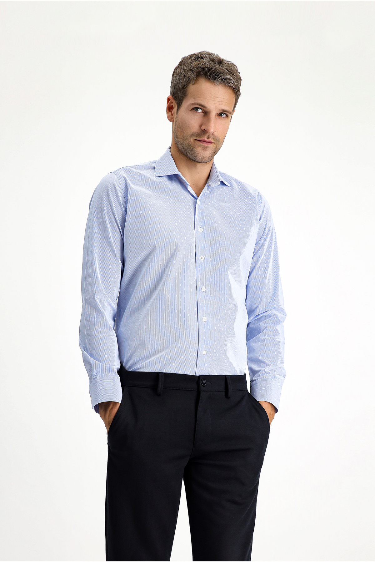 Kiğılı Uzun Kol Slim Fit Dar Kesim Non Iron Klasik Desenli Pamuklu Gömlek