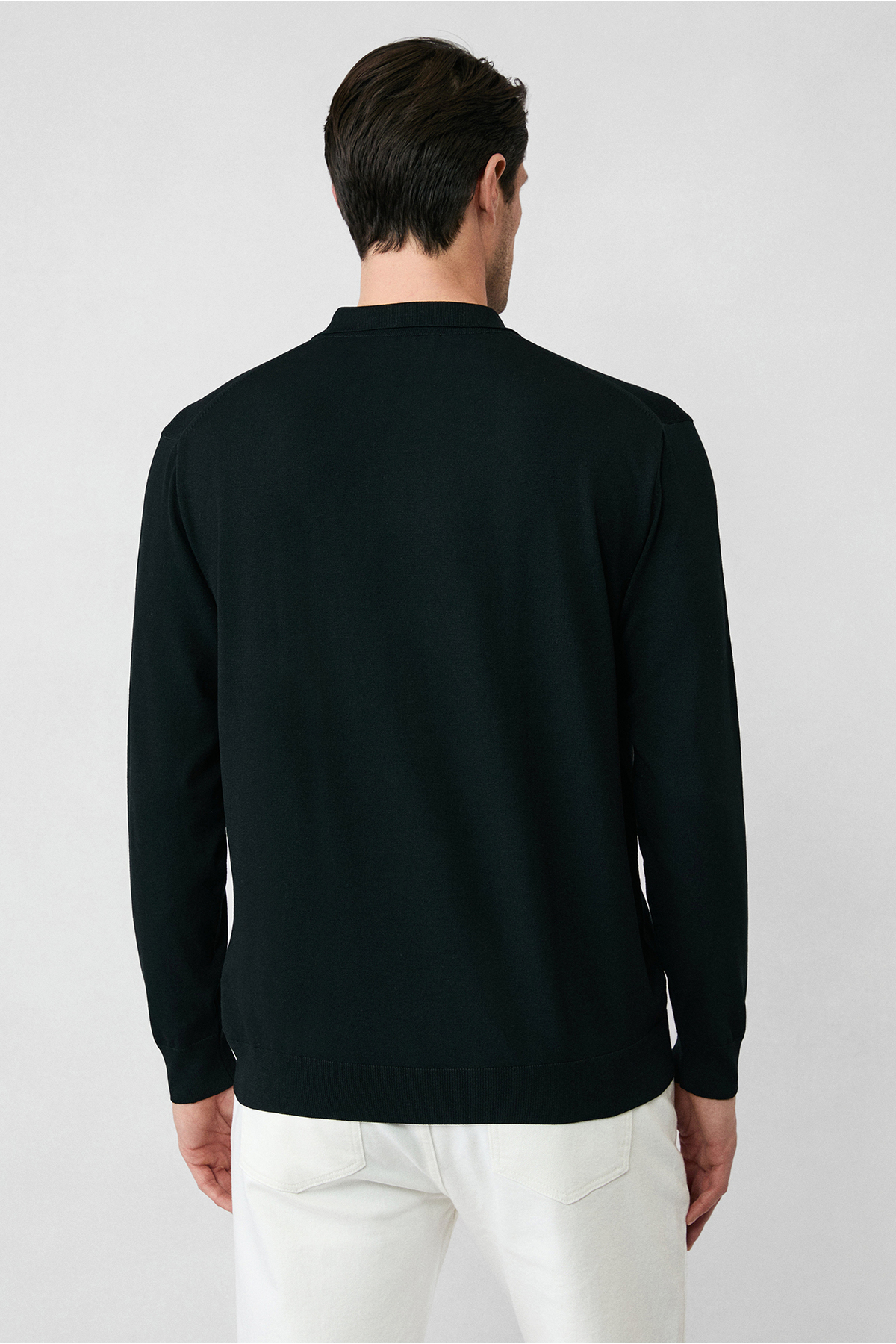 Regular Fit Düğmeli Polo Yaka Triko Kazak — مشکی KKBSD178DZ001 — تصویر 7 از 7
