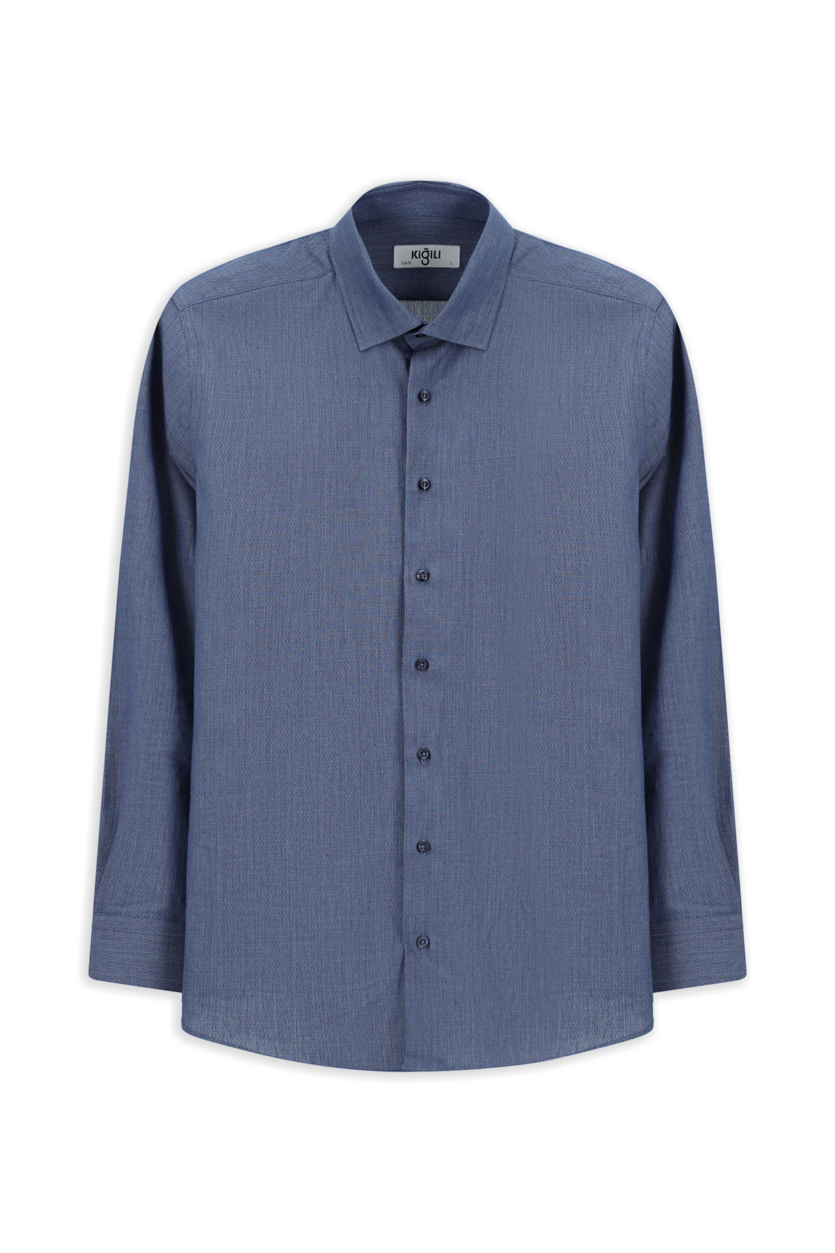 Kiğılı Uzun Kol Slim Fit Dar Kesim Spor Desenli Pamuk Denim Gömlek görsel 2