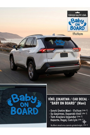 RUAY Baby On Board Yazılı Bebek Ayak İzi Figürlü Oto Sticker - 17x11 cm Su Ge...