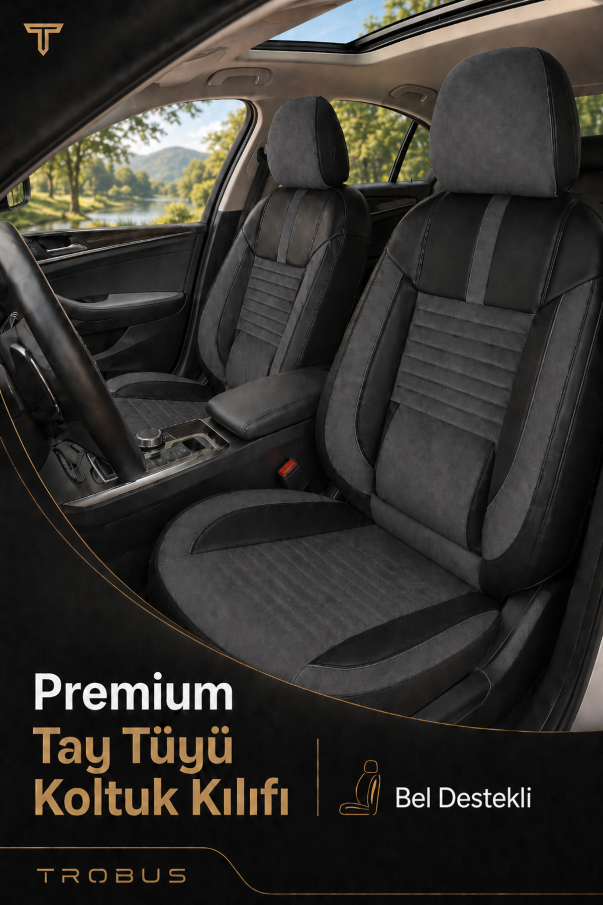 Suzuki Vitara 2015+ Uyumlu Apex Serisi Tay Tüyü Bel Destekli Füme Siyah Koltuk Kılıfı — alternatif görsel
