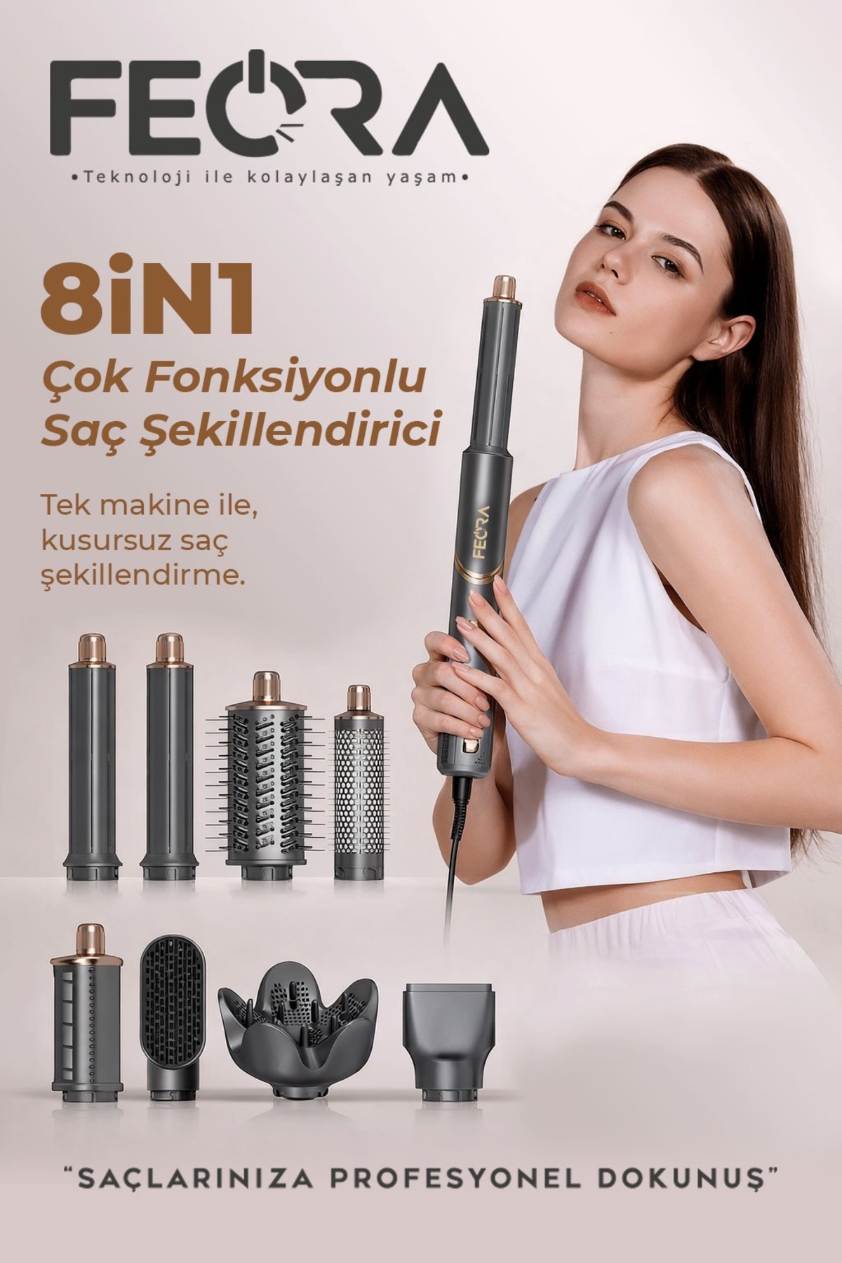 FEORA 8 Başlık Fonksiyonlu Saç Şekillendirici Seti