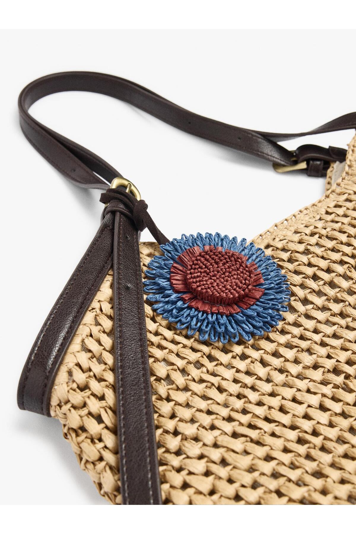 Straw Look Shopper Bag with Women's Charm