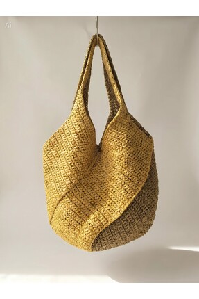 Meya design Doğal Rafya İp El Örgüsü Şık ve Modern Omuz Çantası - 35x40 cm