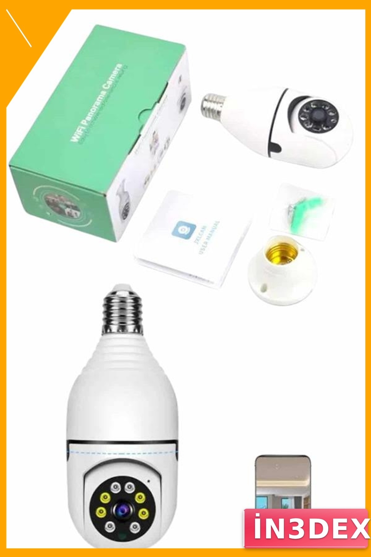 Full HD 1080P Wi-Fi Ampul Kamera 360 Derece Akıllı Güvenlik