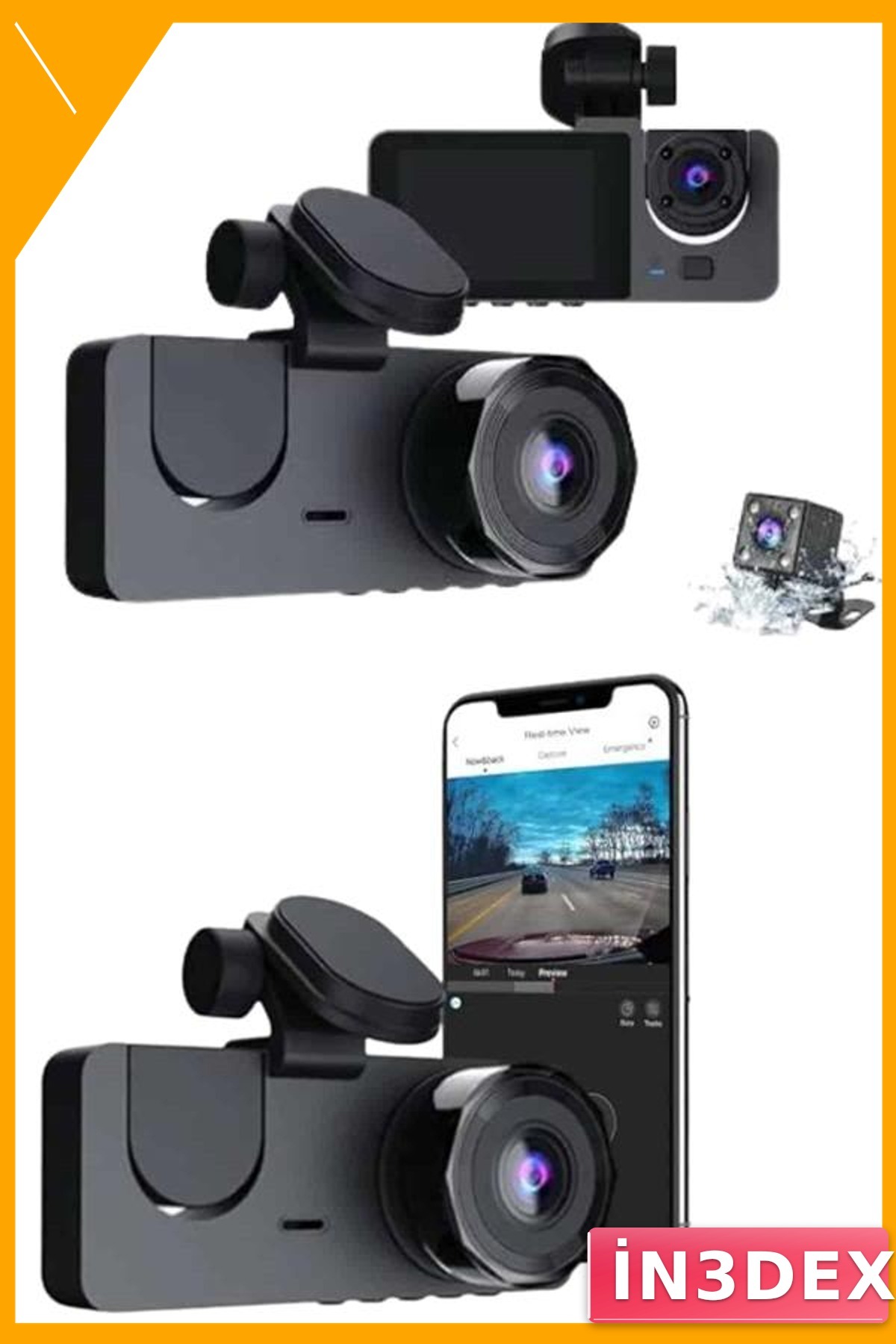 3 Kameralı Araç İçi Kayıt Sistemi Full HD 1080P Geceli Görüş