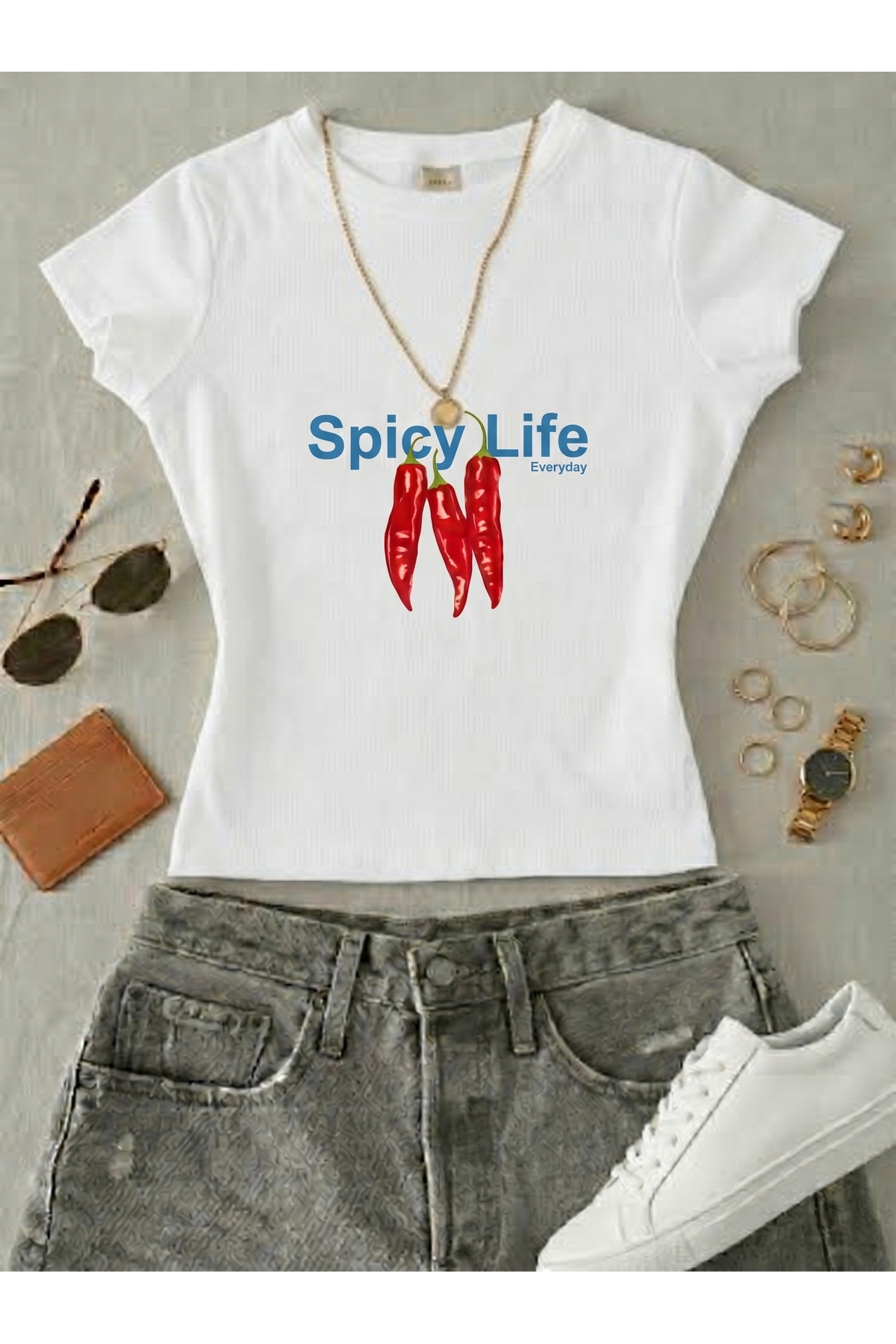 Women's Spicy Life Printed-Lycra Short Sleeve Body Tee Crop
