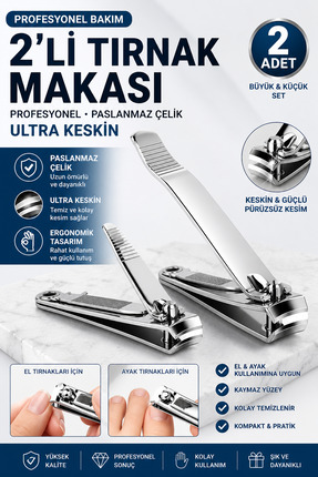 Syku 2’li Tırnak Makası Seti Büyük ve Küçük Boy Paslanmaz Çelik El Ayak Tırna...