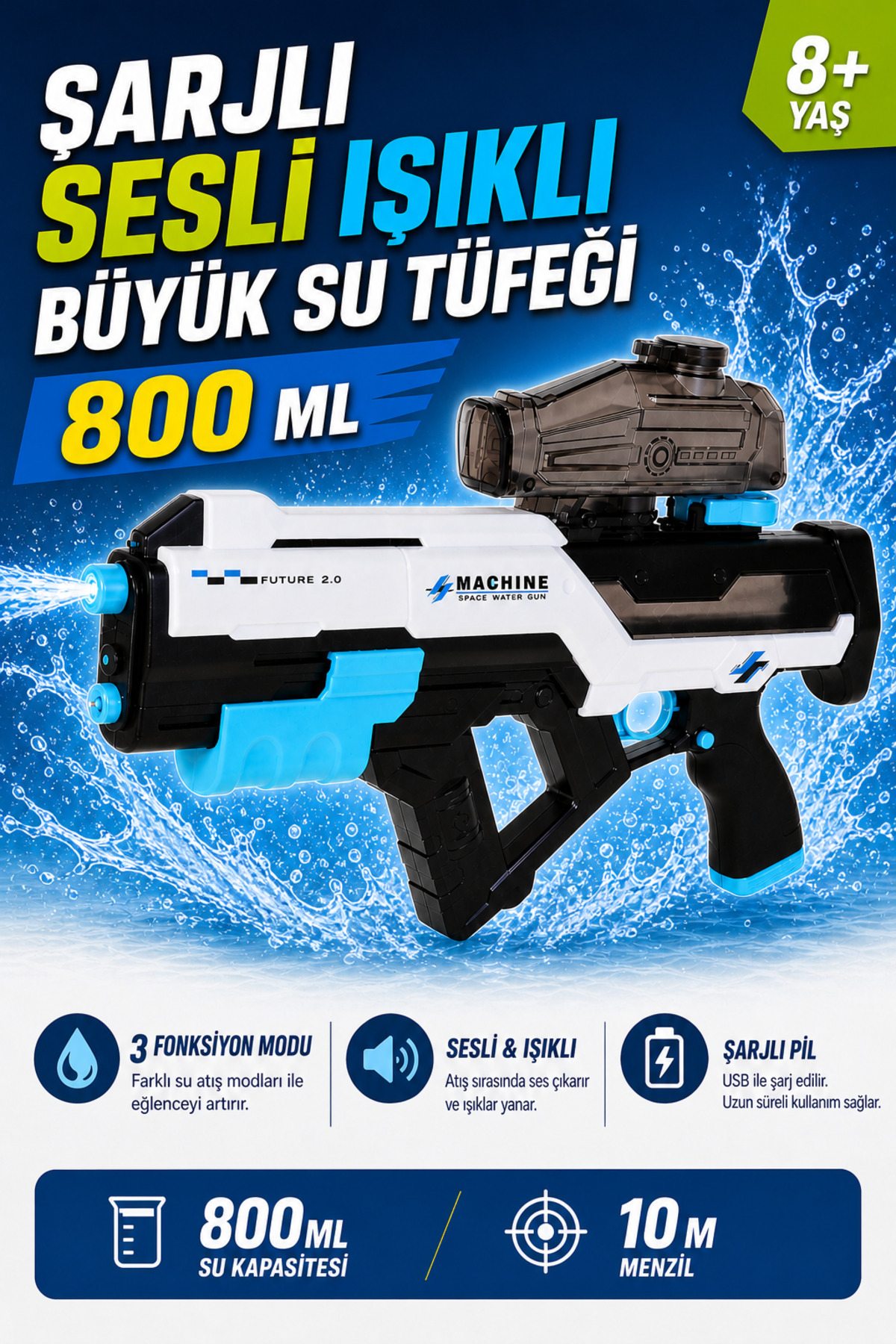 HAK İŞ OYUNCAK Şarjlı Sesli Işıklı Büyük Su Tüfeği 800 ML - Fiyatı