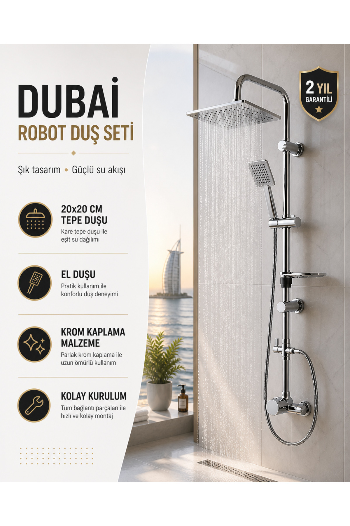 MİXSA Lüx Premium Dubai Robot Duş Seti Modern Tasarım Yağmurlama