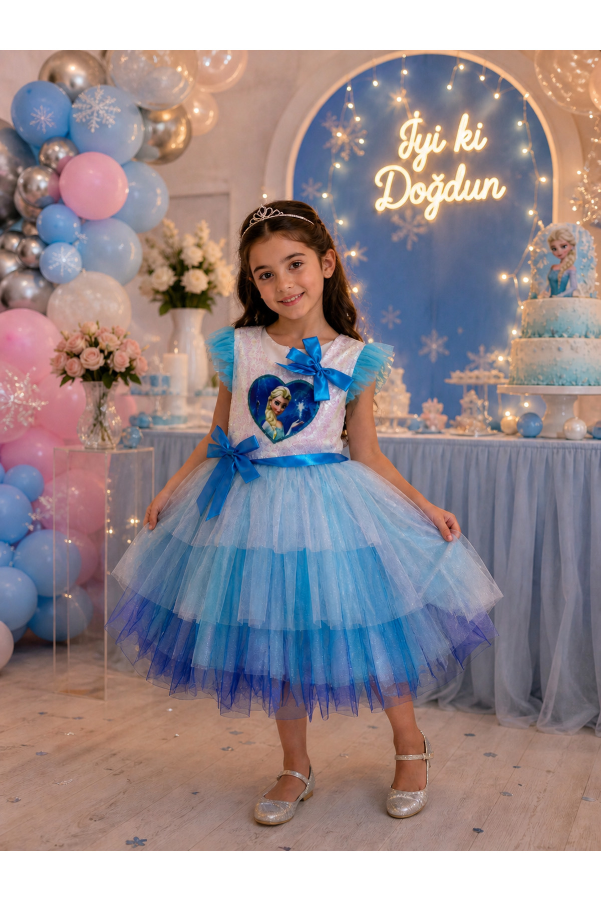 tinytrends Elsa Kız Çocuk Elbise Tüllü Abiye Elbise Doğum Günü Parti