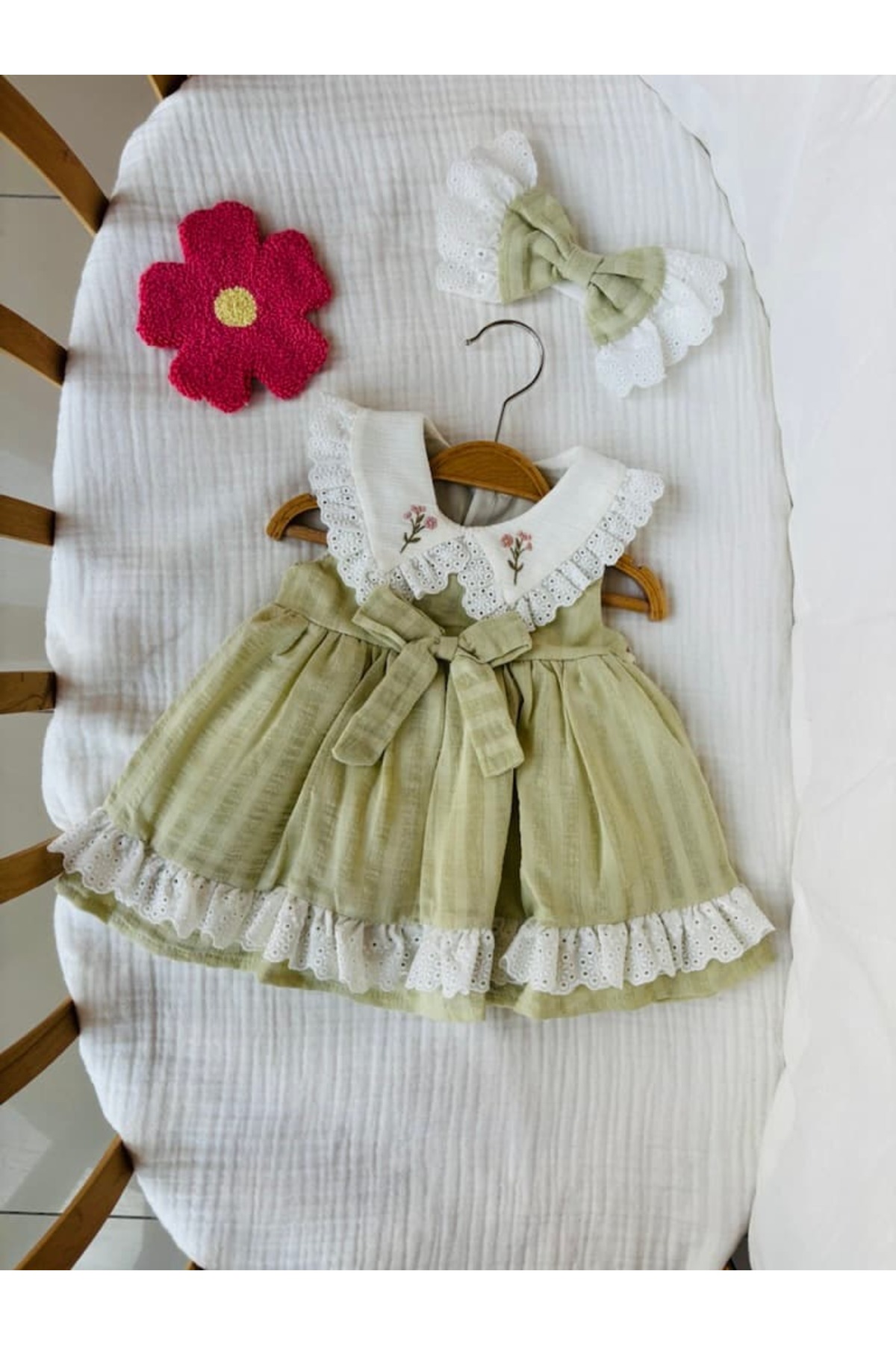 NUNU BABY Carla Çiçek Nakışlı Elbise - Yeşil