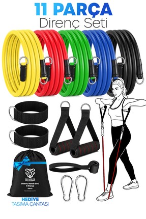 Telvesse 30 KG Direnç Bandı Seti 11 Parça Çantalı Pilates Aerobik Egzersiz Ba...