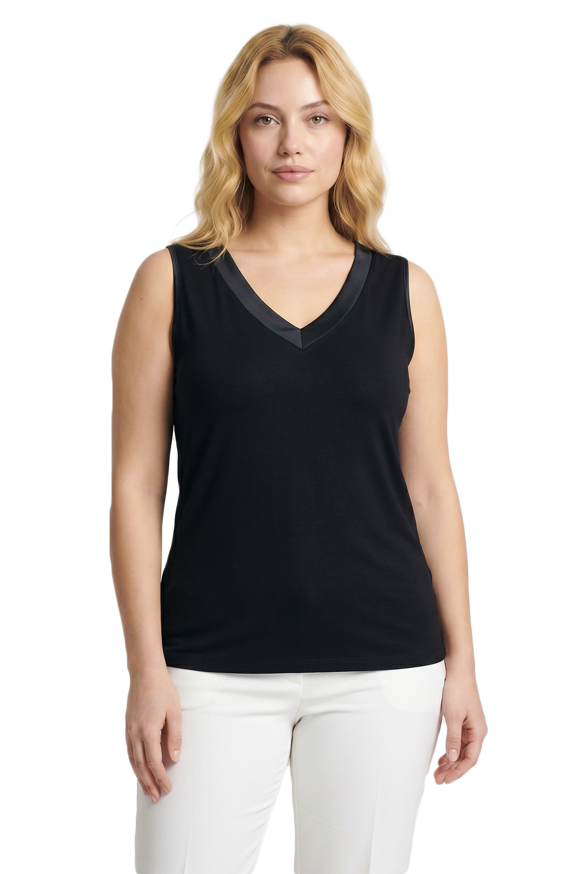 Özkan 27816 Women's Premium Viscose Fabric Collar and Sleeve Piping Satin Flexible Comfortable Zero Sleeve Blouse