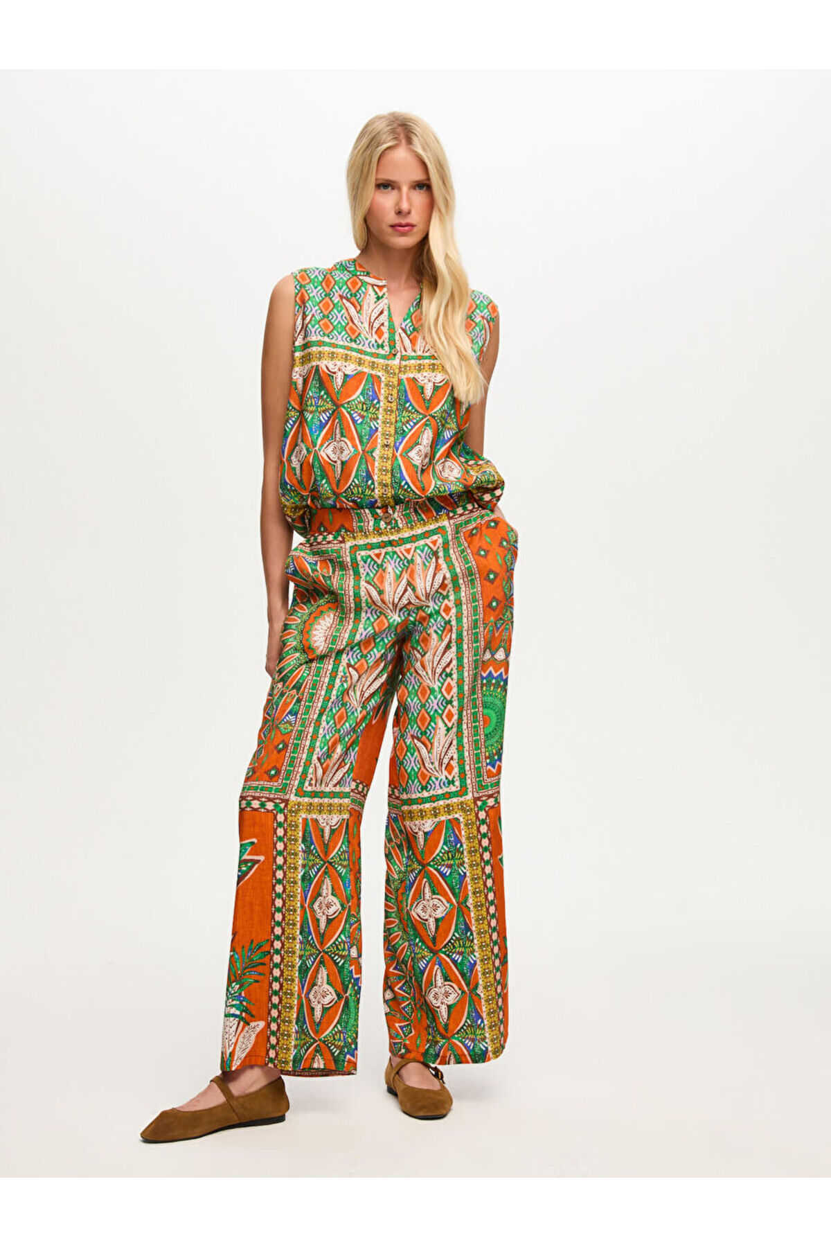 Resort Tropical Pattern Wide Leg Fit Viscose Pants S26PNT037