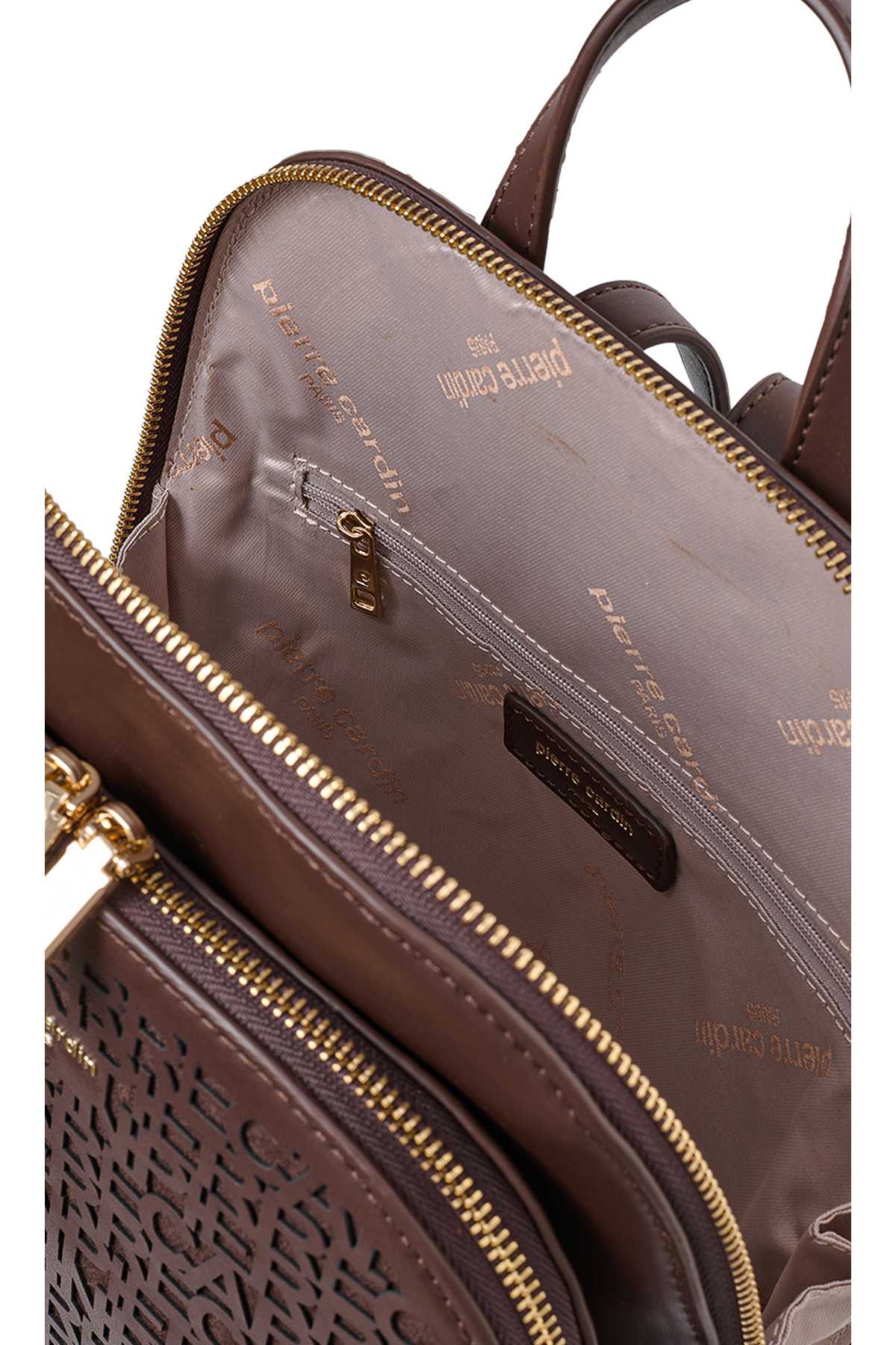 Pierre Cardin Kahve Lazer Kesim Logolu Kadın Çantası - 25x29 cm Çift Bölmeli Şık Sırt Çantası görsel 6