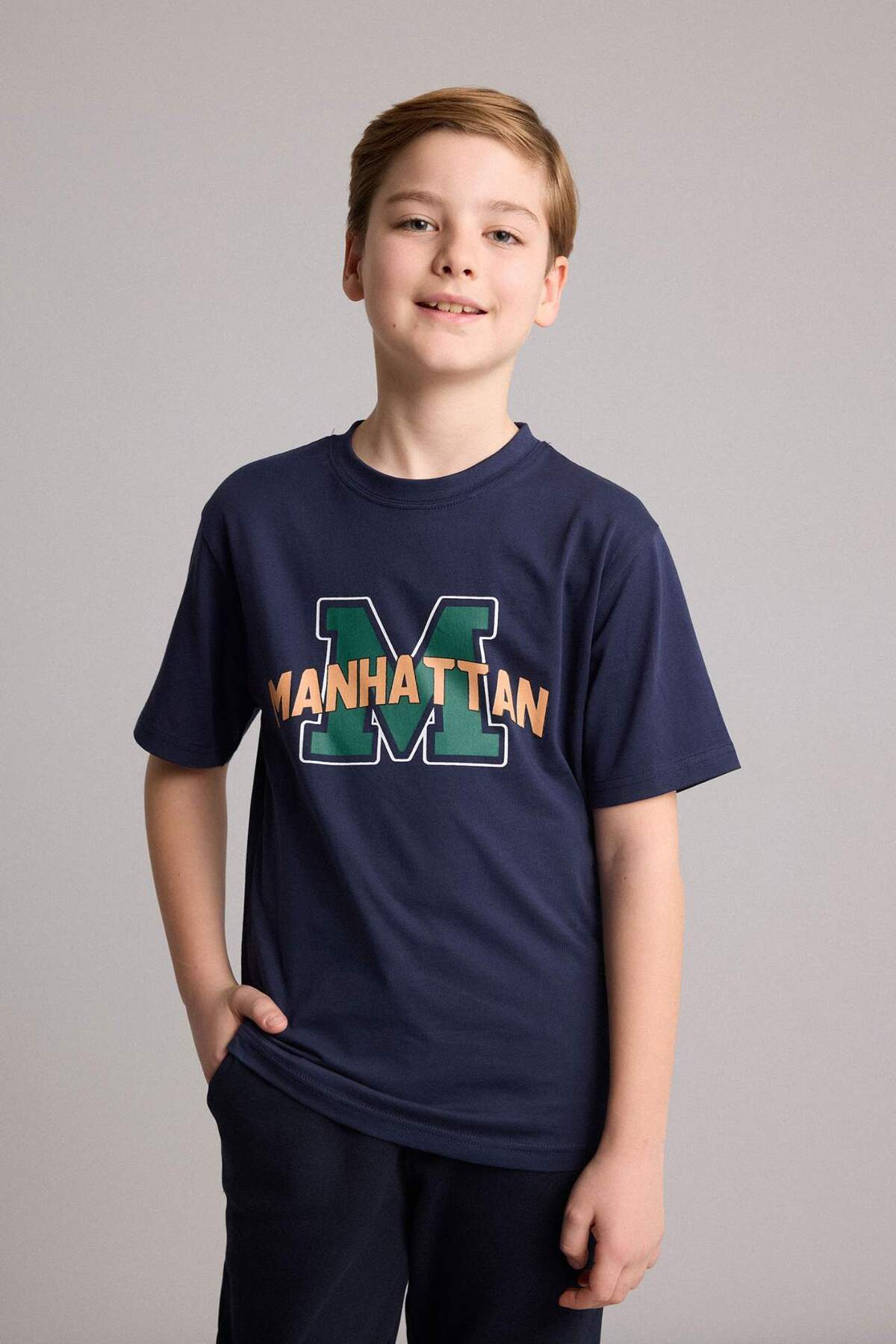 Defacto 100% Cotton Regular Fit Crew Neck Printed Short Sleeve T-Shirt Boys G9960A826Sm
