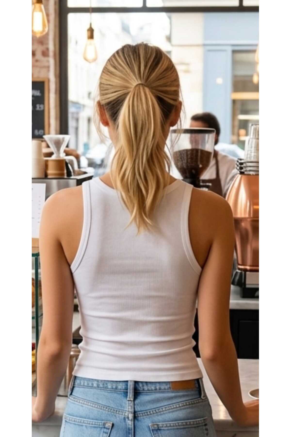 ZUM 3'lü Halter Yaka Crop Biyeli Siyah Beyaz Krem Kolsuz Krop Büstiyer Kaşkorse Kadın Toparlayıcı Likralı Günlük Fit görsel 5