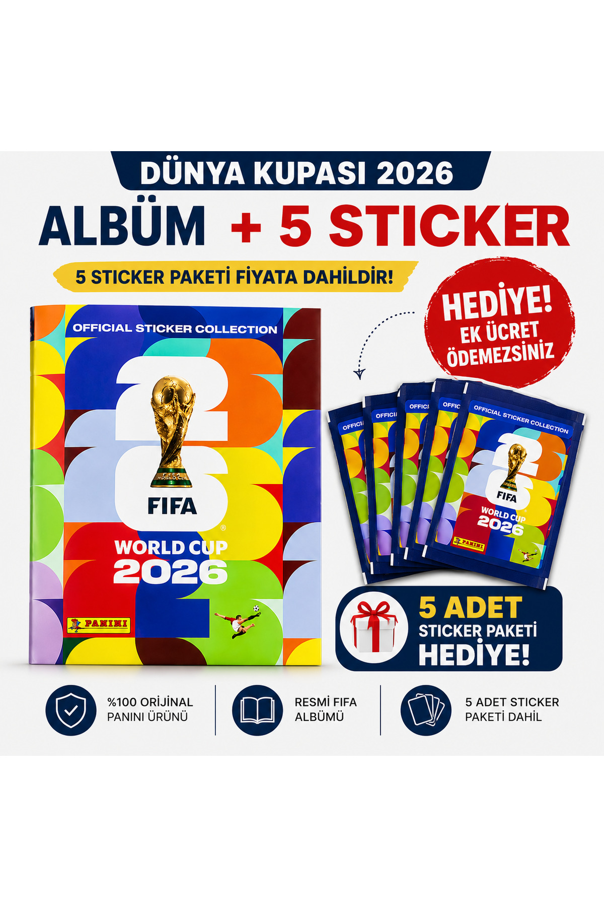 Panini FIFA World Cup 2026 Resmi Sticker Albümü + 5 Sticker Paket