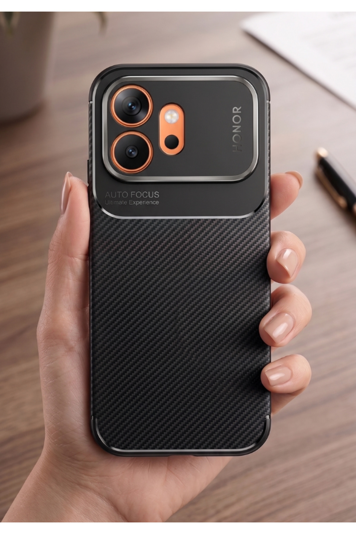 Honor 600 Compatible Case Camera Protected Shock Absorbing Carbon Pattern Colorless Silicone Cover