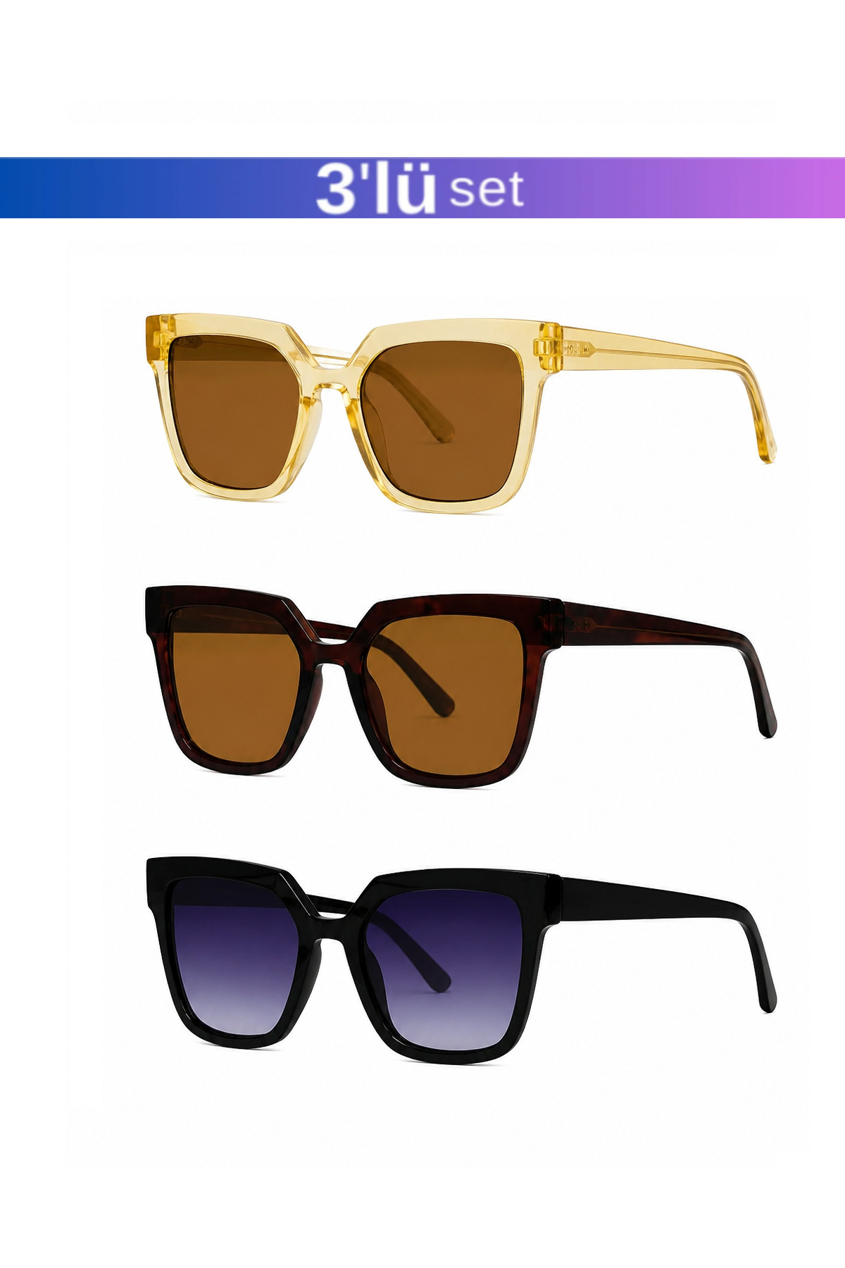 Kinary Uv400 Korumalı Yeni Tarz Unisex Güneş Gözlüğü 1060 - 3'lü Fırsat Seti