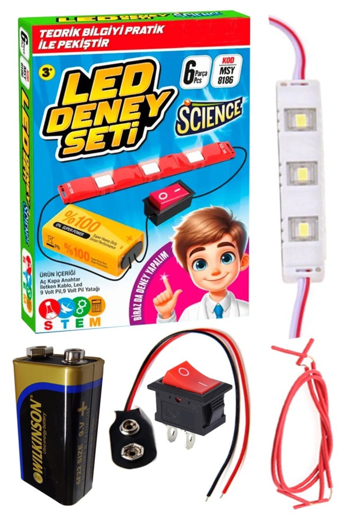 Artlantis Led Deney Seti 1 Paket Basit Elektrik Devresi 9 Volt Pil