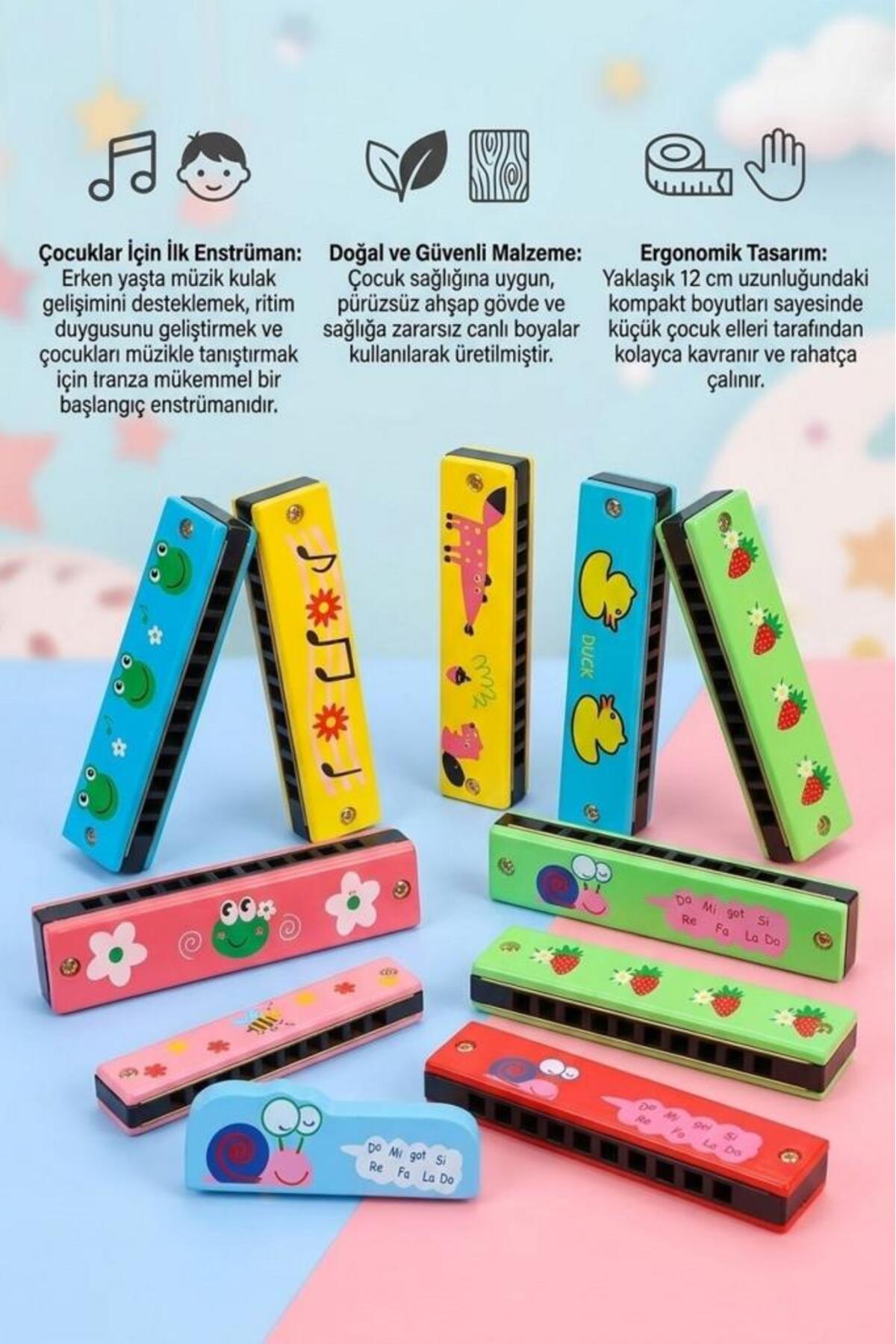 Tıfıl Toys 2'li Ahşap Çocuk Mızıka Seti! 16 Delikli 12cm Renkli
