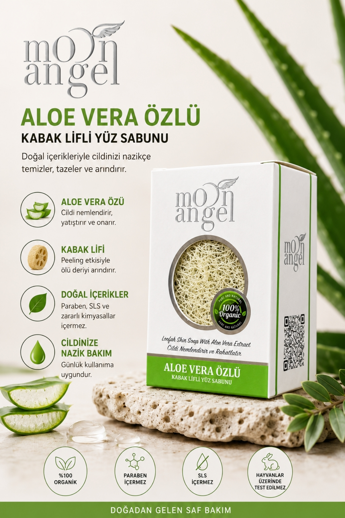 Kabak Lifli Sabun Aloe Vera Özlü Ferahlatıcı ve Rahatlatıcı Cilt Bakım Sabunu — görsel 1