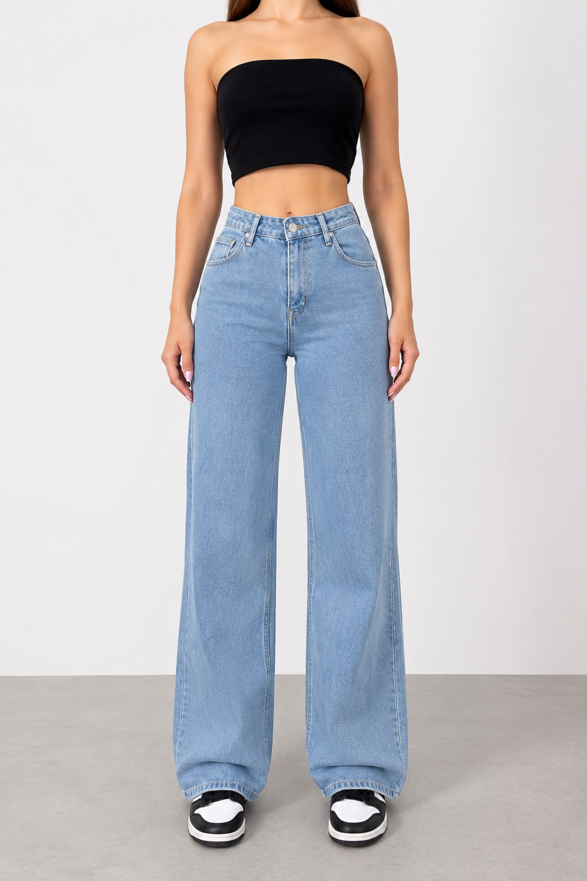 Lighter Jeans Açık Mavi Likralı Wide Leg Palazzo Jean Yüksek Bel Bol Paça Kadın Pantolon görsel 4