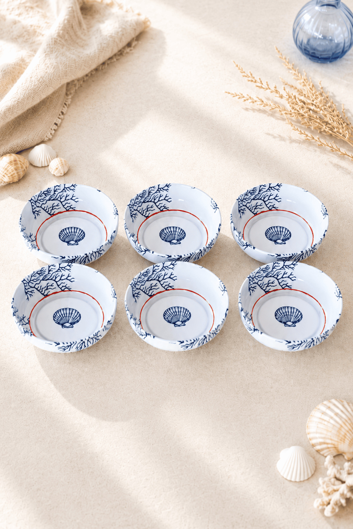 Home 10 cm Diameter, 3.2 cm Height 6-Piece Seashell Ice Cream and Snack Set