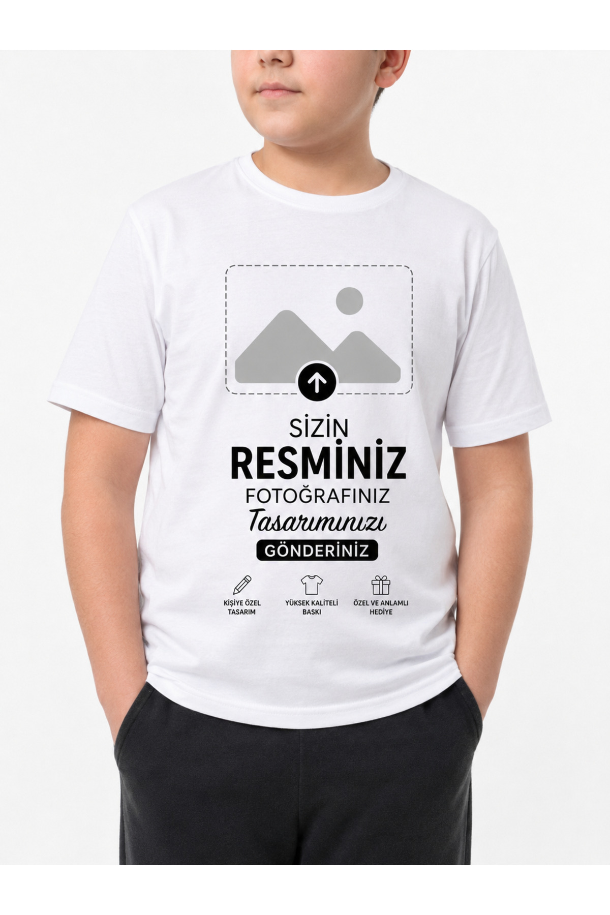 Kişiye Özel Çocuk Tişörtü Fotoğraf Baskılı – Yazılı Resimli Beyaz Unisex Tshirt