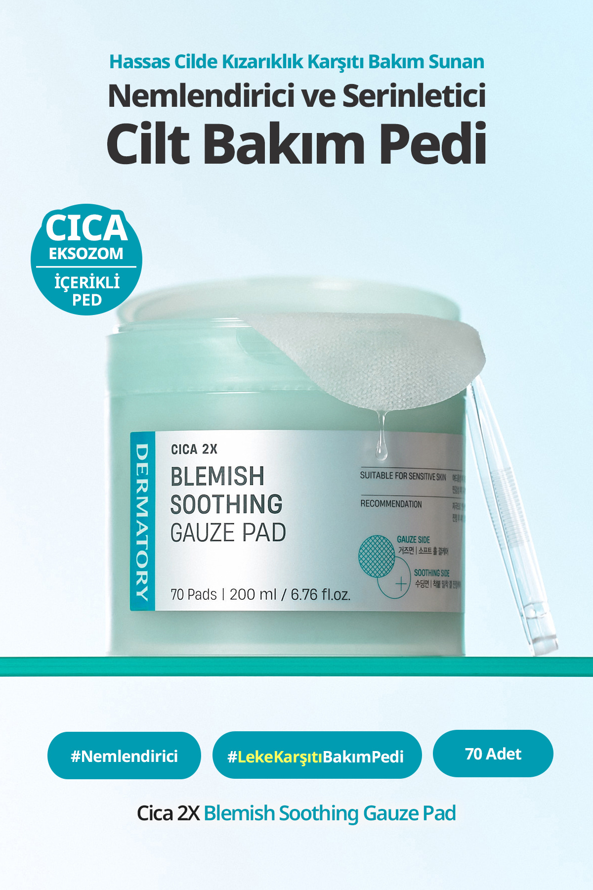 DERMATORY Cica İçerikli Nemlendirici&Serinletici Cilt Bakım Pedi Cica PDRN Blemish Sooting Gauze Pad — 9659
