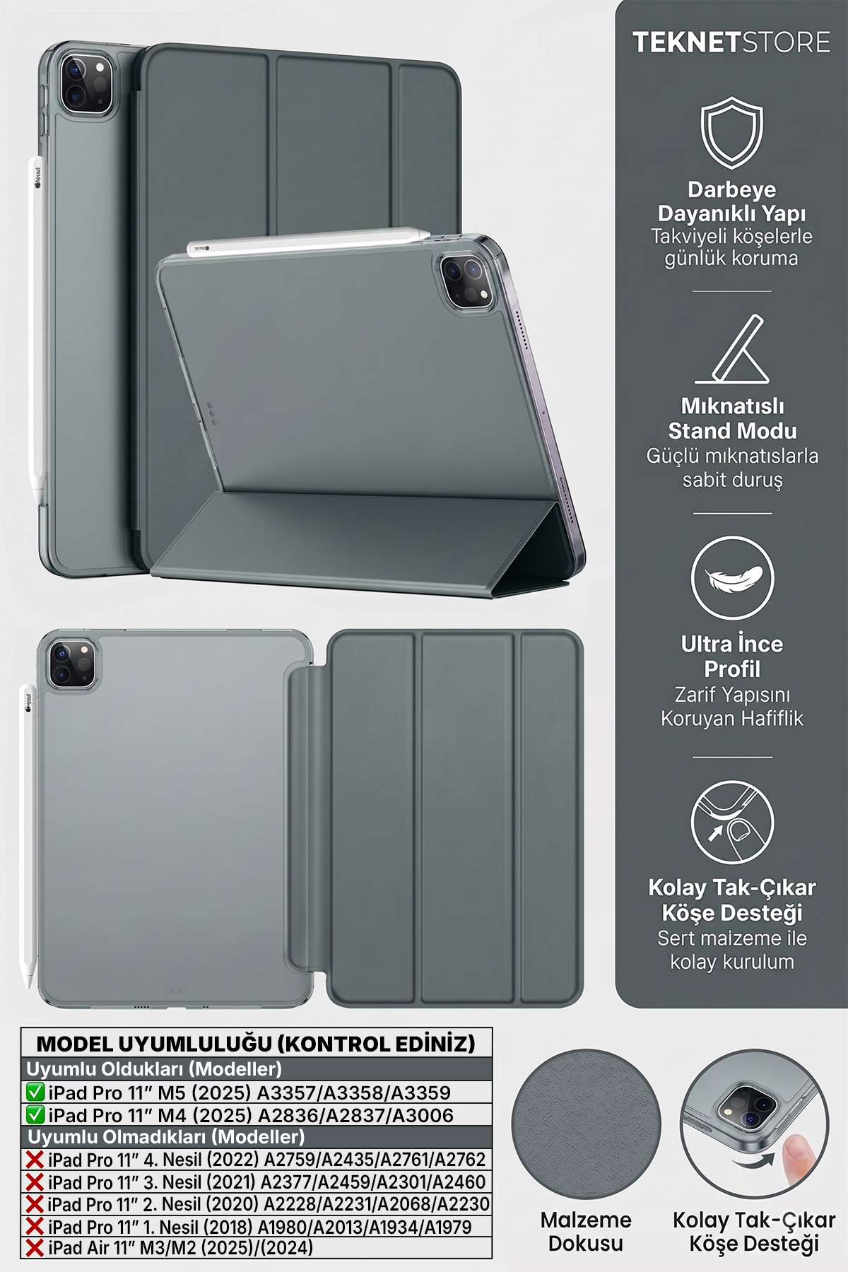 TEKNETSTORE İPad Pro 11 İnç M5 M4 2024 / 2025 Uyumlu Kılıf Ultra