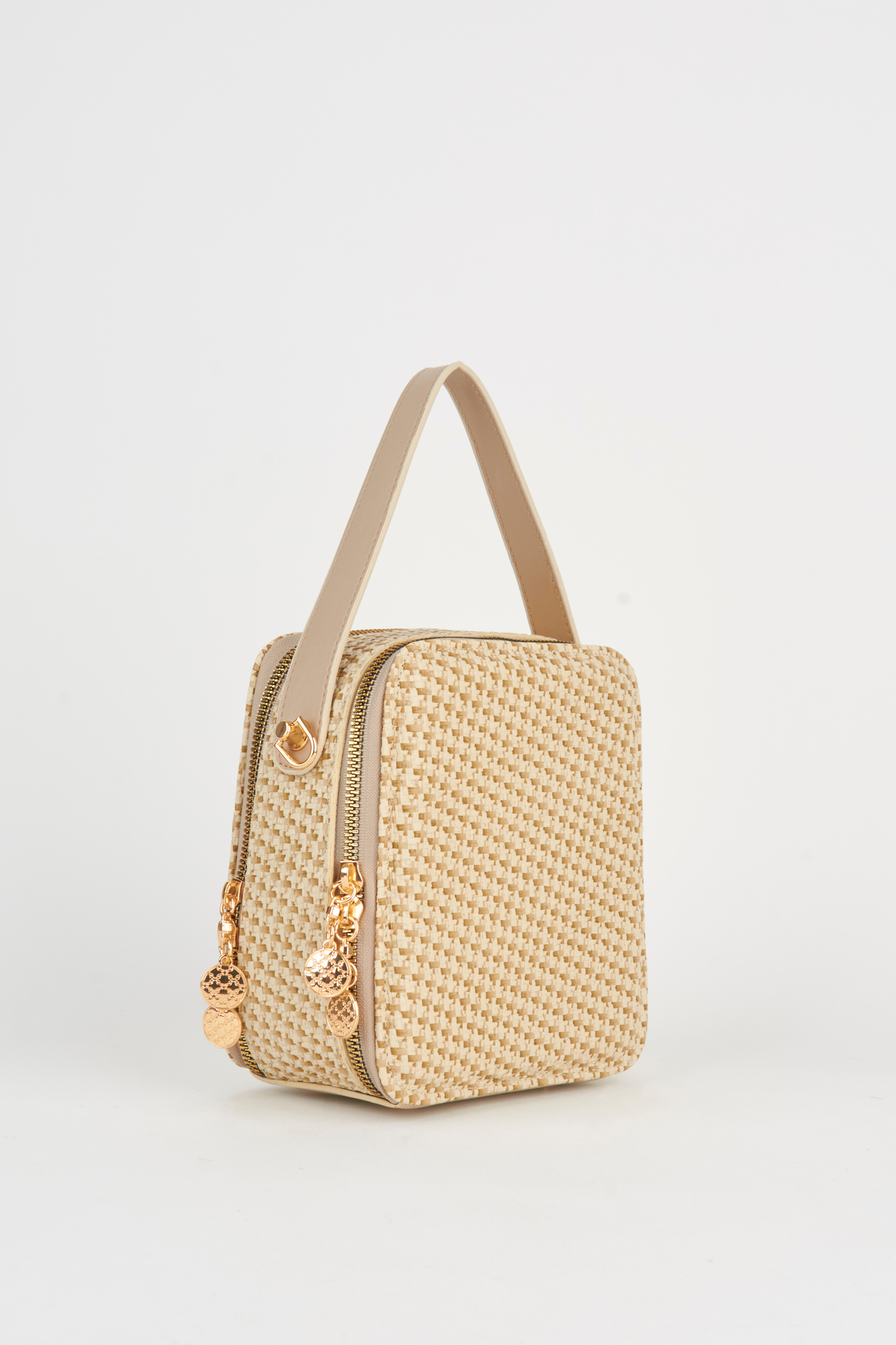 Women Hazer Mesh Faux Leather 3 Section Lined Adjustable Strap Zipper Closure Hand and Shoulder Bag