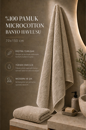 TAYA HOME %100 Pamuk Microcotton Banyo Havlusu 70x150 cm Ekstra Yumuşak Yükse...