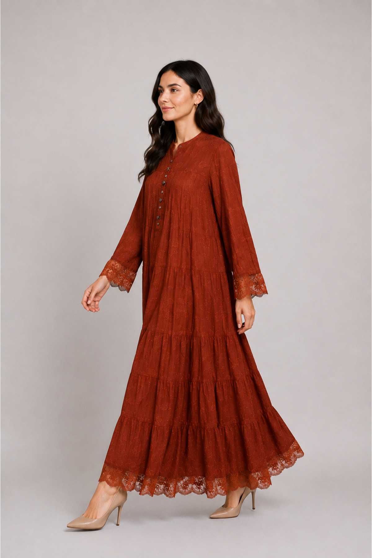 Lissmore Dress with Laced Sleeves and Skirt, Separate Full-Length Lining, Side Pockets.