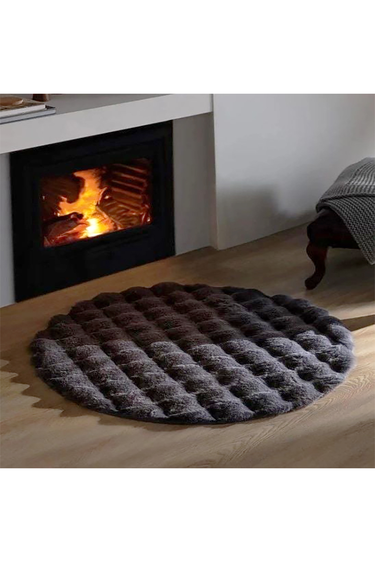 Soft Bubble Rabbit Feather Anti-Slip Custom Sole Plush Post Rug Runner Round