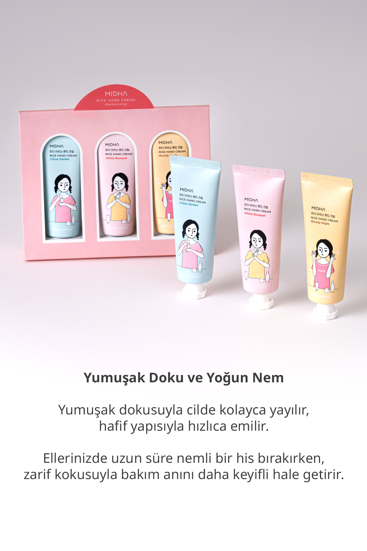 Cildi Yumuşatan ve Besleyen Nemlendirici El Kremi Seti Rice Hand Cream Set — 9650 — تصویر 3 از 9