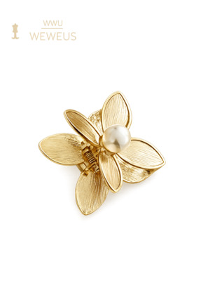 Weweus Çiçek İncili Gold Parlak Sarı Metal Mini Premium Mandal Toka