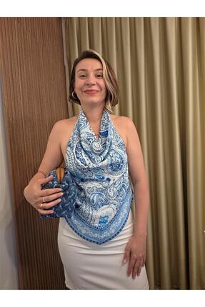MU&ME BOUTİQUE BLUZ DEGAJE YAKA ŞAL DESENLİ