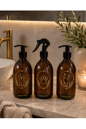 Yemora Home 3'lü Pet Lovers Collection Cam Sabunluk ve Sprey Şişe Seti 500 ml