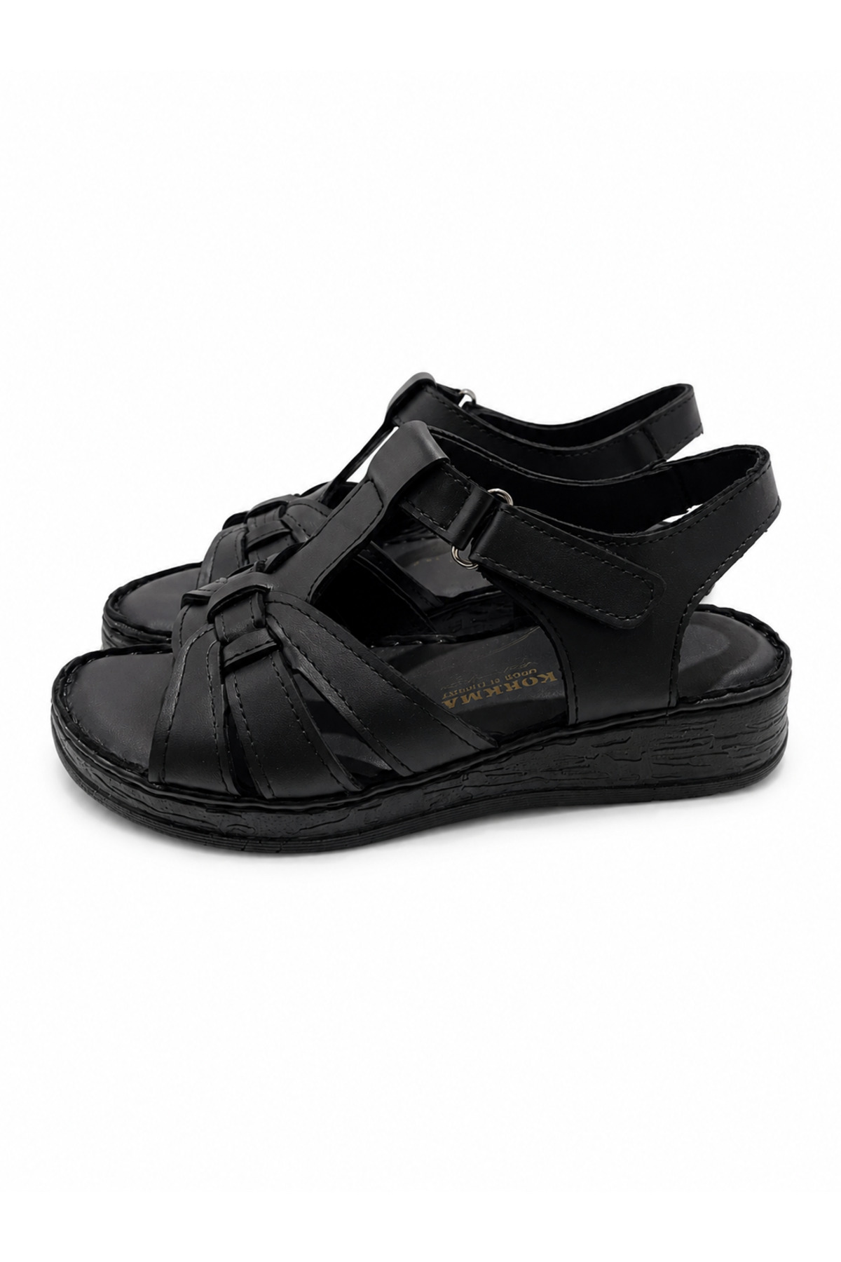 Cooka Shoes %100 Hakiki Deri Kadın Sandalet – Dolgu topuk - Anatomik Taban Günlük Rahat Kullanım – Siyah