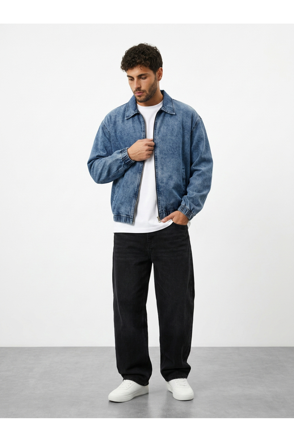 maroni Erkek Oversize Bomber Ceket Fermuarlı Basic Günlük Şık Kot Ceket