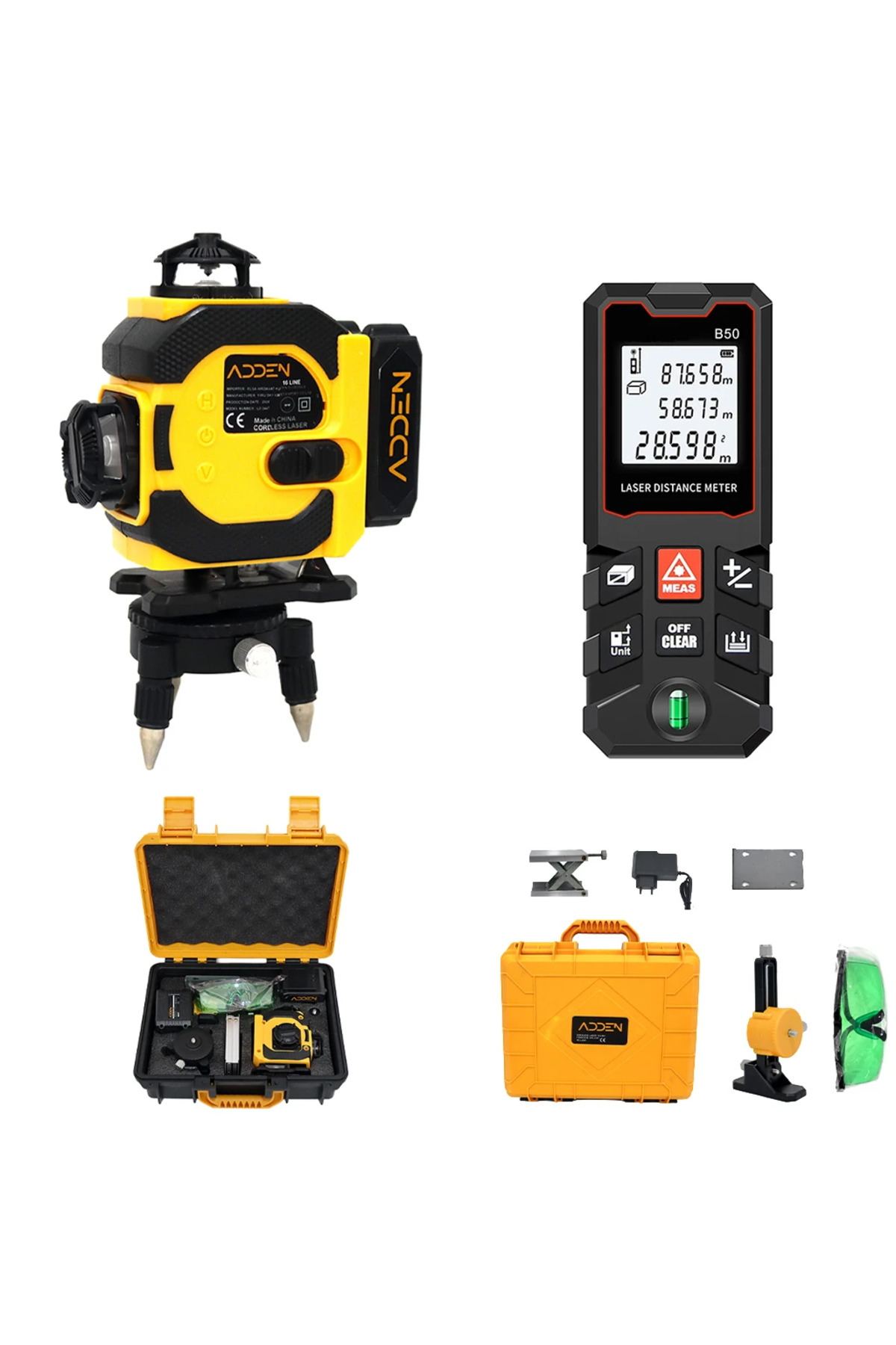 ADDEN 16 Yönlü 360° Yeşil Lazer Terazi Lazer Metreli Çantalı Set 2