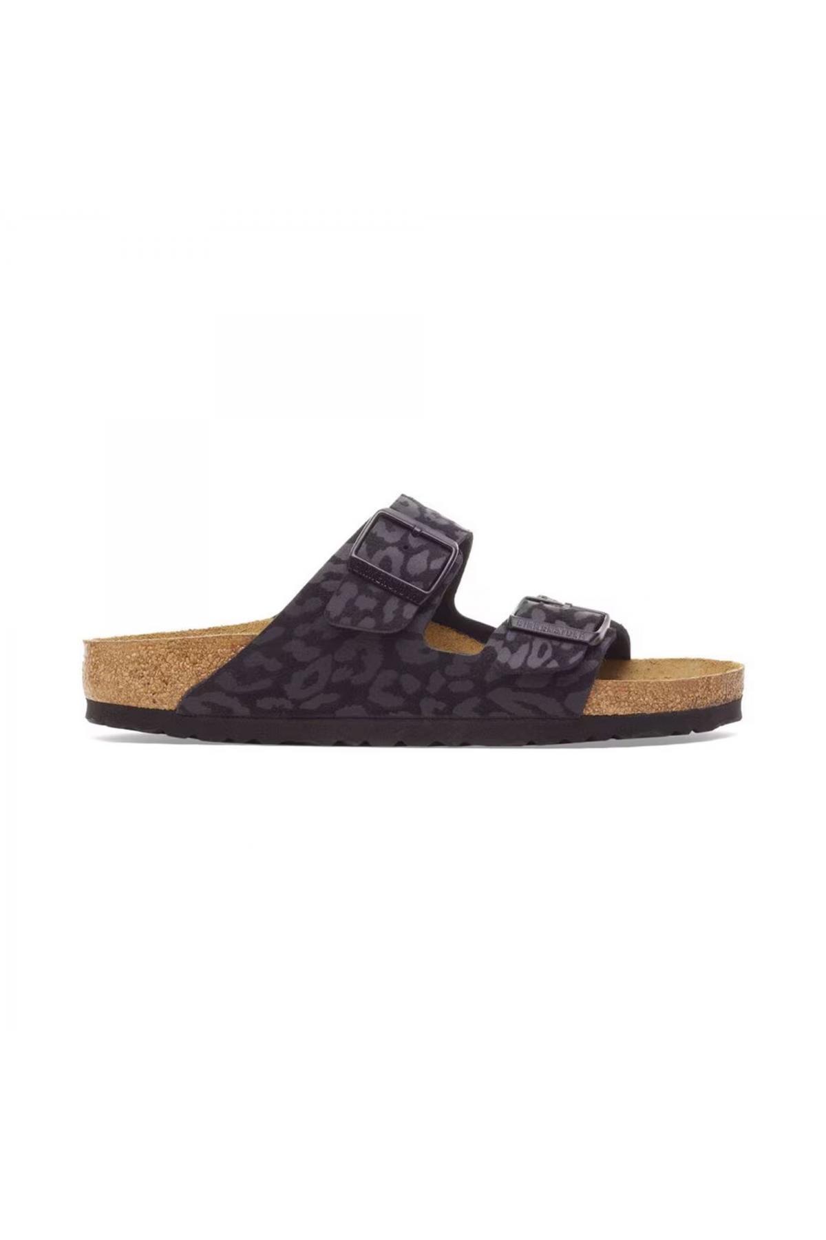 دمپایی زنانه مشکی طرح پلنگی آریزونا Bf Syn بیرکن استاک دمپایی Birkenstock